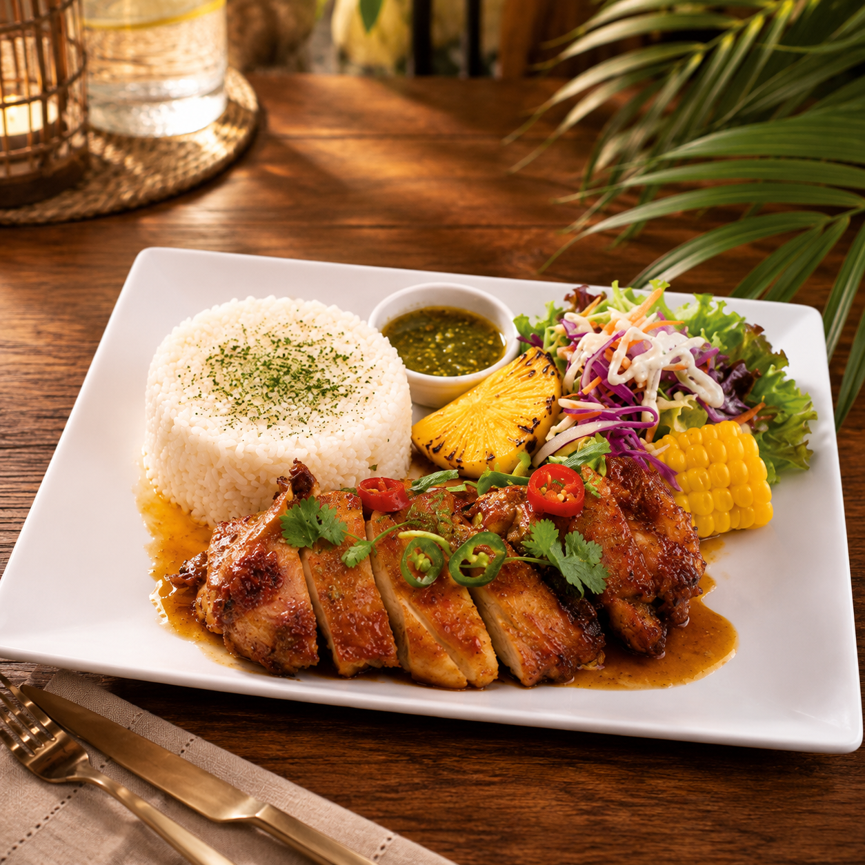 Jerk-style grilled chicken from Ben & Maxxi Caribbean